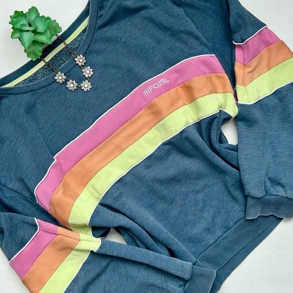 Rip Curl Golden State Crew Neck Sweatshirt Rainbow Stripe Size XL - Picture 2 of 14